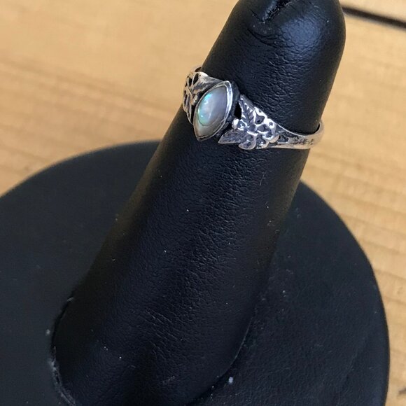 Marquise Abalone Shell Ring Vintage 90s 925 Silver Size 5 - Picture 3 of 10